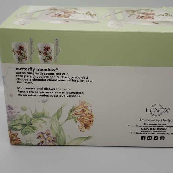 Lenox New Butterfly Meadows Cocoa Mugs w/Spoons - 2 Cottage Core - Picture 5 of 7